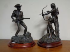 A Franklin Mint bronze figure, The Indianer Auf Der Jagd on wooden plinth,