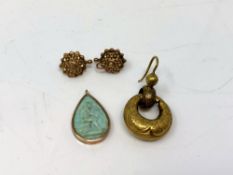 A group of antique gold earrings/pendants,