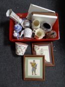 A box of assorted ceramics to include : Ringtons china, vases,