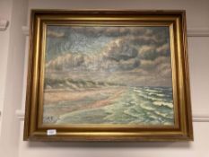 Continental school : Sand dunes at high tide, oil on canvas,