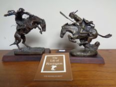 Two Franklin Mint bronze figures, The Bronco Buster and The Cheyenne,