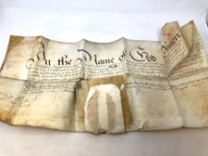 A velum document dated 1754 signed by Henry Collins, John Jennings,
