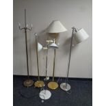 Five assorted continental floor and angle poised lamps