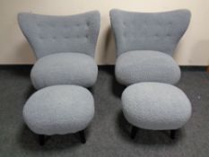 A pair of retro style Little Petra armchairs with stools