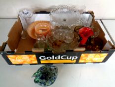 A box containing a quantity of antique and later glassware to include assorted drinking glasses,