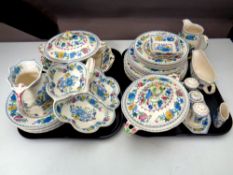 Two trays containing 37 pieces of Masons Mandalay dinnerware to include tureens, dinner plates,