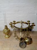 A 19th century brass rise and fall hanging oil lamp (no shade)