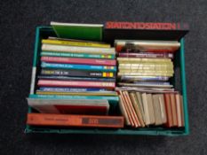A crate of assorted books : Haynes car manuals, travel guides,