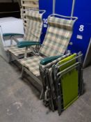 Two pairs of folding garden armchairs and two folding loungers