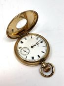 A gold plated Waltham half-hunter pocket watch. CONDITION REPORT: In working order.