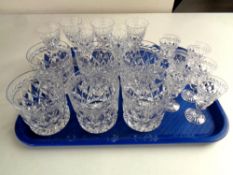 A tray containing a set of six good quality lead crystal whisky tumblers together with two further