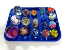 A tray containing 17 assorted glass paperweights ** Proceeds going to Guide Dogs for the Blind **