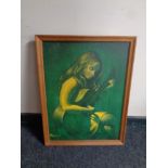 A mid 20th century print, girl with guitar, by Pearson,