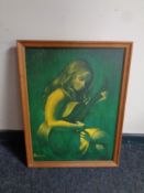 A mid 20th century print, girl with guitar, by Pearson,