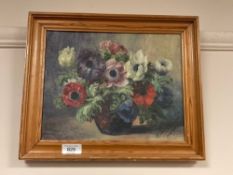 Continental school : Still life with flowers in a vase, oil on canvas,