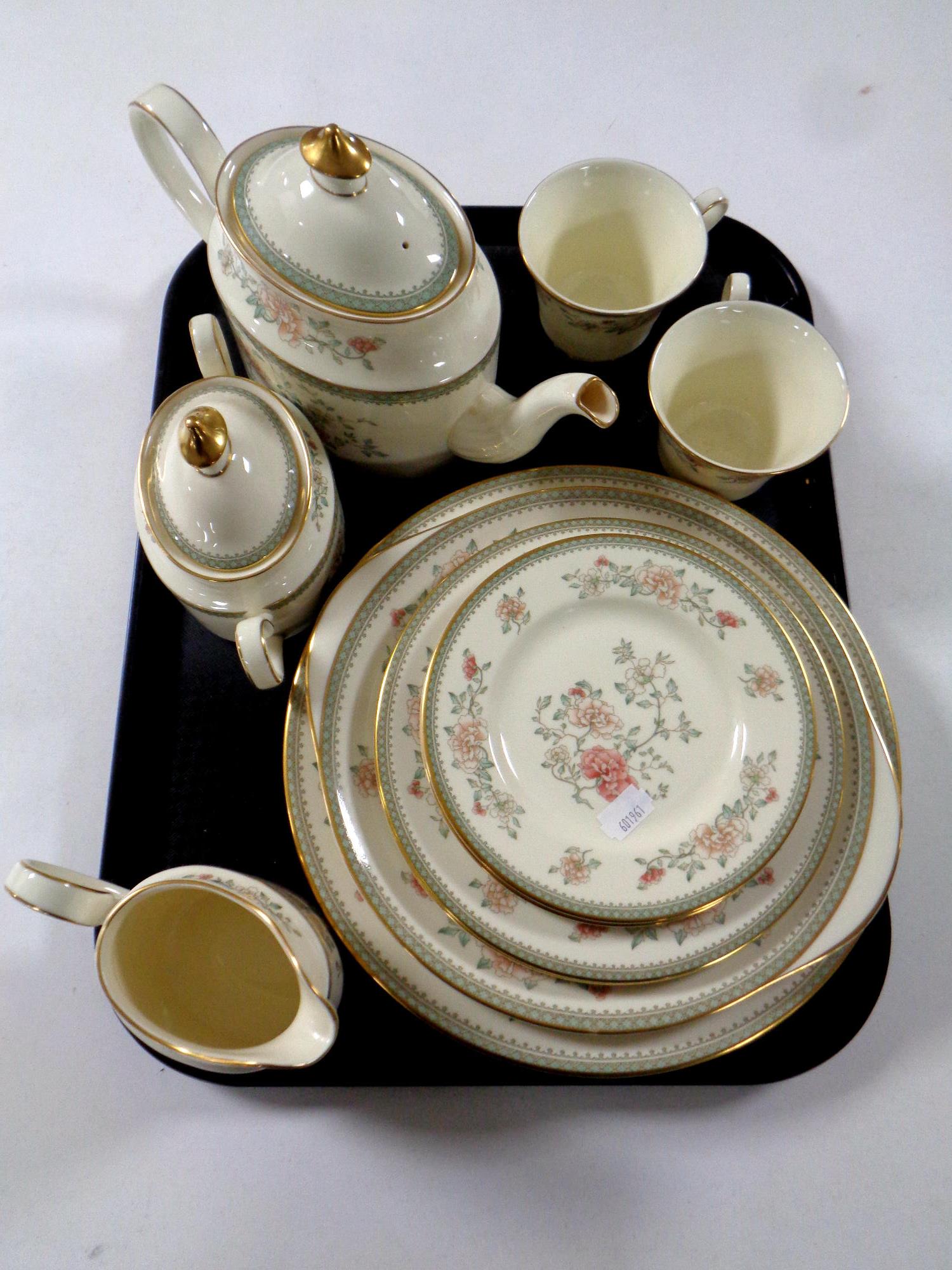 A tray containing 16 pieces of Minton Jasmine tea and dinner china