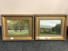 Two oil on panels depicting farmland, initialled GAD, framed. (2) 19 cm x 14 cm each.