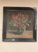 Carl Sarauw : Still life with tulips in a vase, oil on canvas,