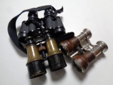 A set of Cronehof 7 x 15 field glasses together with two further pairs of antique field glasses