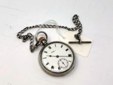 A silver Waltham pocket watch on silver chain