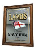 A 20th Century advertising mirror - Lamb's Navy Rum, 60 cm x 45 cm, framed.