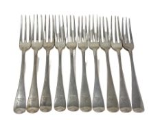 A set of ten Edwardian silver table forks, Daniel & John Wellby, London 1908.