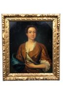 19th Century English School : Portrait of a Lady Wearing a Brown Dress with White Cuffs and Collar,