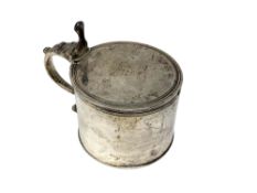 A George III silver mustard pot, Samuel Herbert & Co, London 1761, with blue glass liner, height 7.
