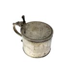 A George III silver mustard pot, Samuel Herbert & Co, London 1761, with blue glass liner, height 7.