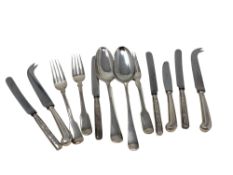 Three Georgian silver forks, seven silver-handled knives,