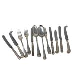 Three Georgian silver forks, seven silver-handled knives,