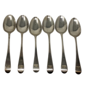 A harlequin set of six Georgian silver dessert spoons, marks differ.