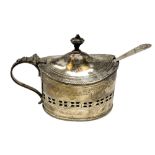 A 19th century silver mustard pot, maker WA, with blue glass liner and associated silver spoon.