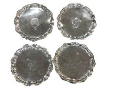 A rare set of four George II silver card trays, John Tuite, London 1742,