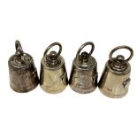 A set of four Edwardian silver pepper grinders, Joseph Braham, London 1903, of bell form,