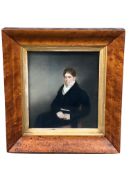 19th Century English School : Portrait of a Seated Gentleman Wearing a Blue Velvet Coat and White