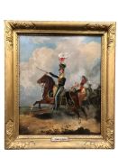 19th Century English School : Portrait of John Eden in military uniform on horseback, oil on canvas,