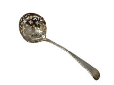 A Georgian silver straining spoon, maker RP, length 16.5cm. CONDITION REPORT: 33.