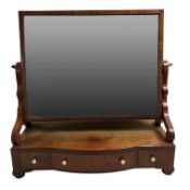 A George III mahogany dressing table mirror, bowfronted and fitted with three drawers, height 60 cm,