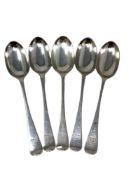 A set of five Edwardian silver table spoons, DJ Welby Ltd, London 1909.