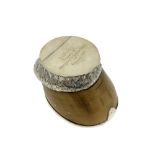 An Edwardian silver mounted horse hoof trinket box, with inscription 'Roan Cob,