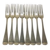 A set of eight Edwardian silver table forks, Daniel & John Wellby, London 1909.