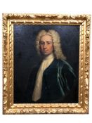 19th Century English School : Portrait of a Gentleman Wearing a Blue Velvet Jacket and White Shirt,