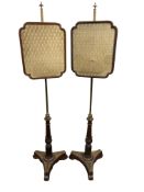 A fine pair of Regency rosewood polescreens, on triform bases, each with brass inlaid decoration,