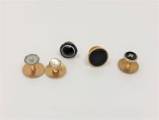 Five various gold dress studs set with moonstone/agate, mother of pearl (two marked 18ct,