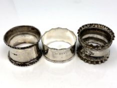 Three silver napkin rings CONDITION REPORT: 70.