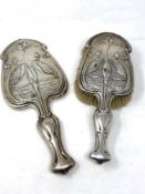 A fine quality Art Nouveau brush and hand mirror depicting kingfishers