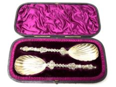 A good pair of cased Victorian silver gilt apostle spoons, Charles Boyton,