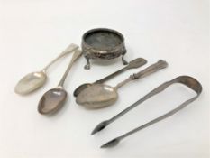 A group of Georgian silver including salt, spoons,