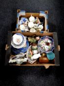 A box containing antique and later ceramics to include Staffordshire figure, continental figures,